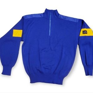 Slalom sweater vintage 80s/90s blue mock neck quarter zip wool sweater - large